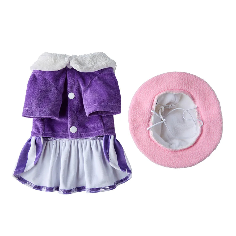 Tamecare Purple Sweetheart Christmas Dog Dress and Hat Set