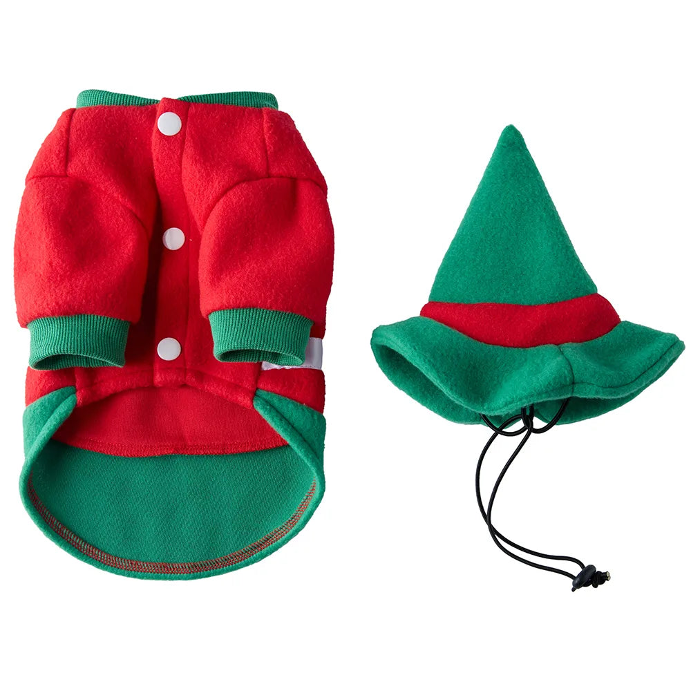 Tamecare Red and Green Christmas Elf Dog Costume Set