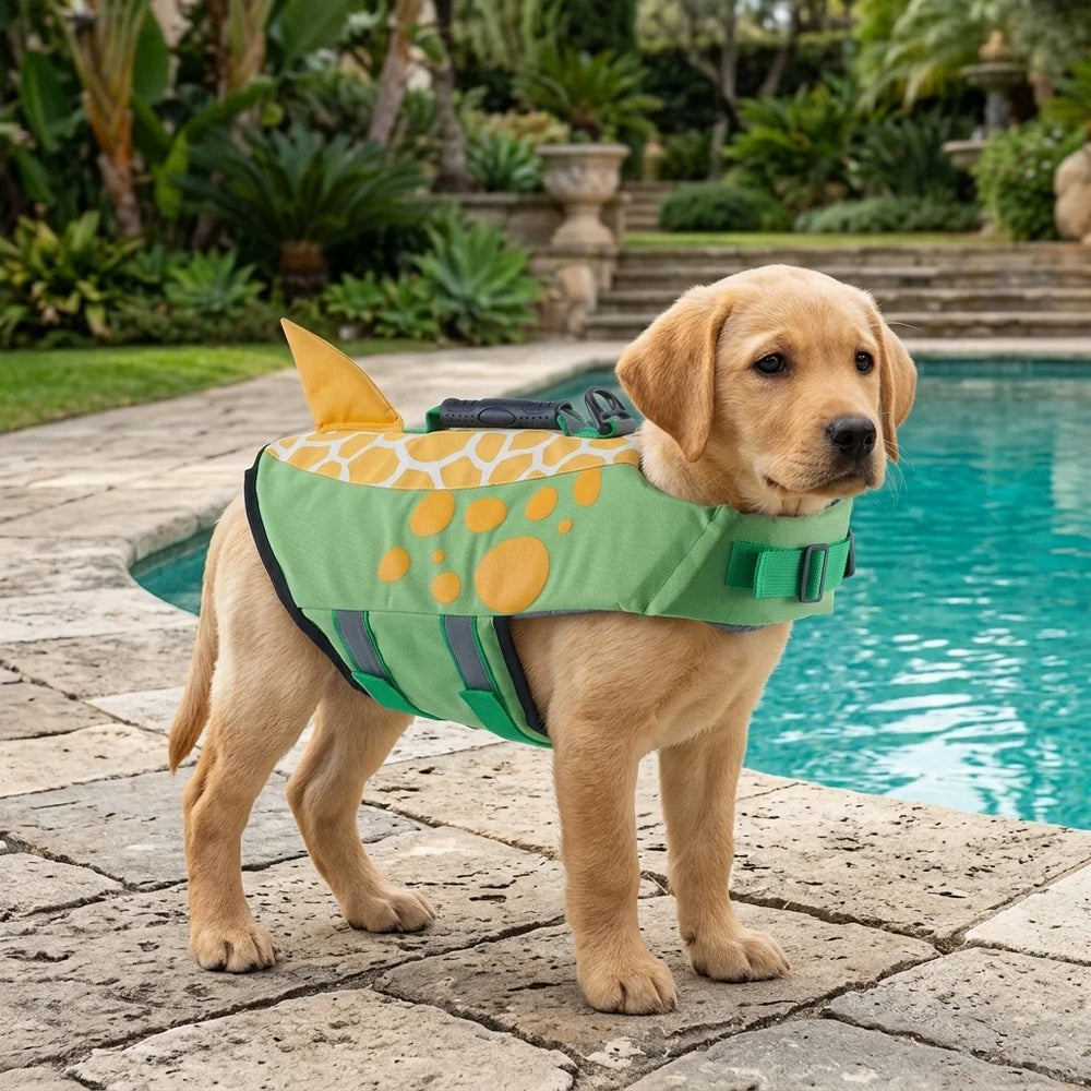 Tamecare Dinosaur Dog Life Jacket | Reflective Buoyant Pet Swimming Vest