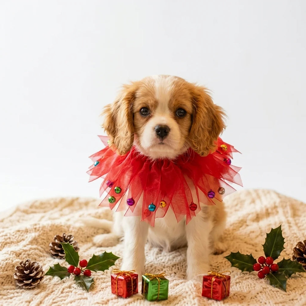 Tamecare Red Christmas Tulle Dog Collar