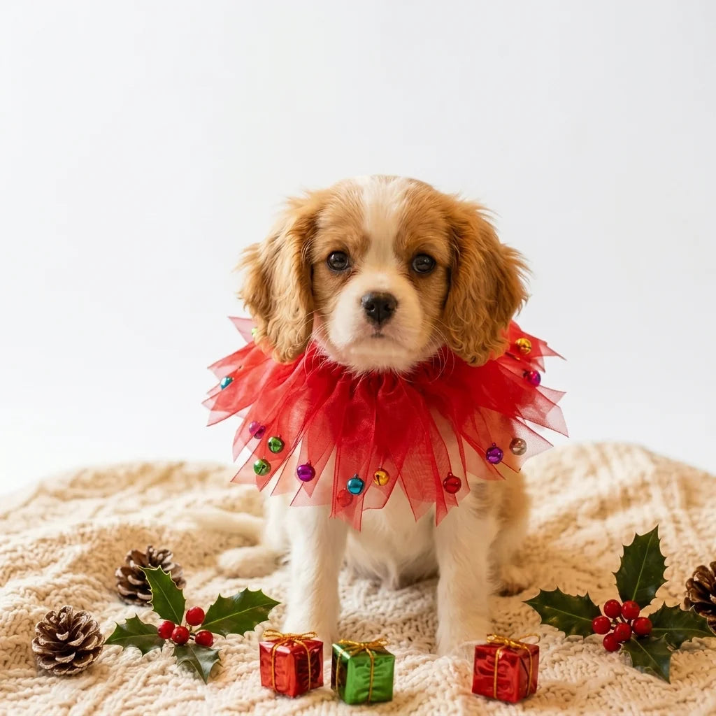 Tamecare Red Christmas Tulle Dog Collar