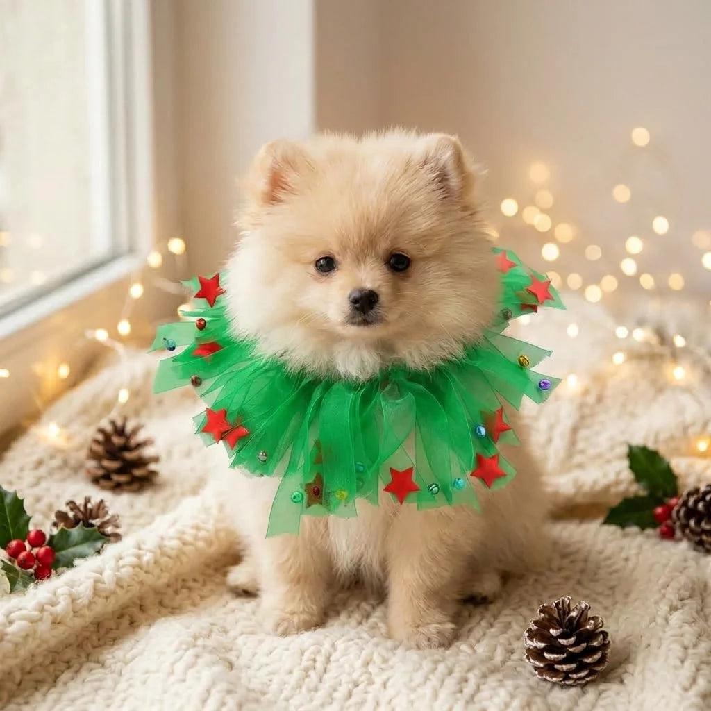 Tamecare Green Christmas Star Tulle Dog Collar