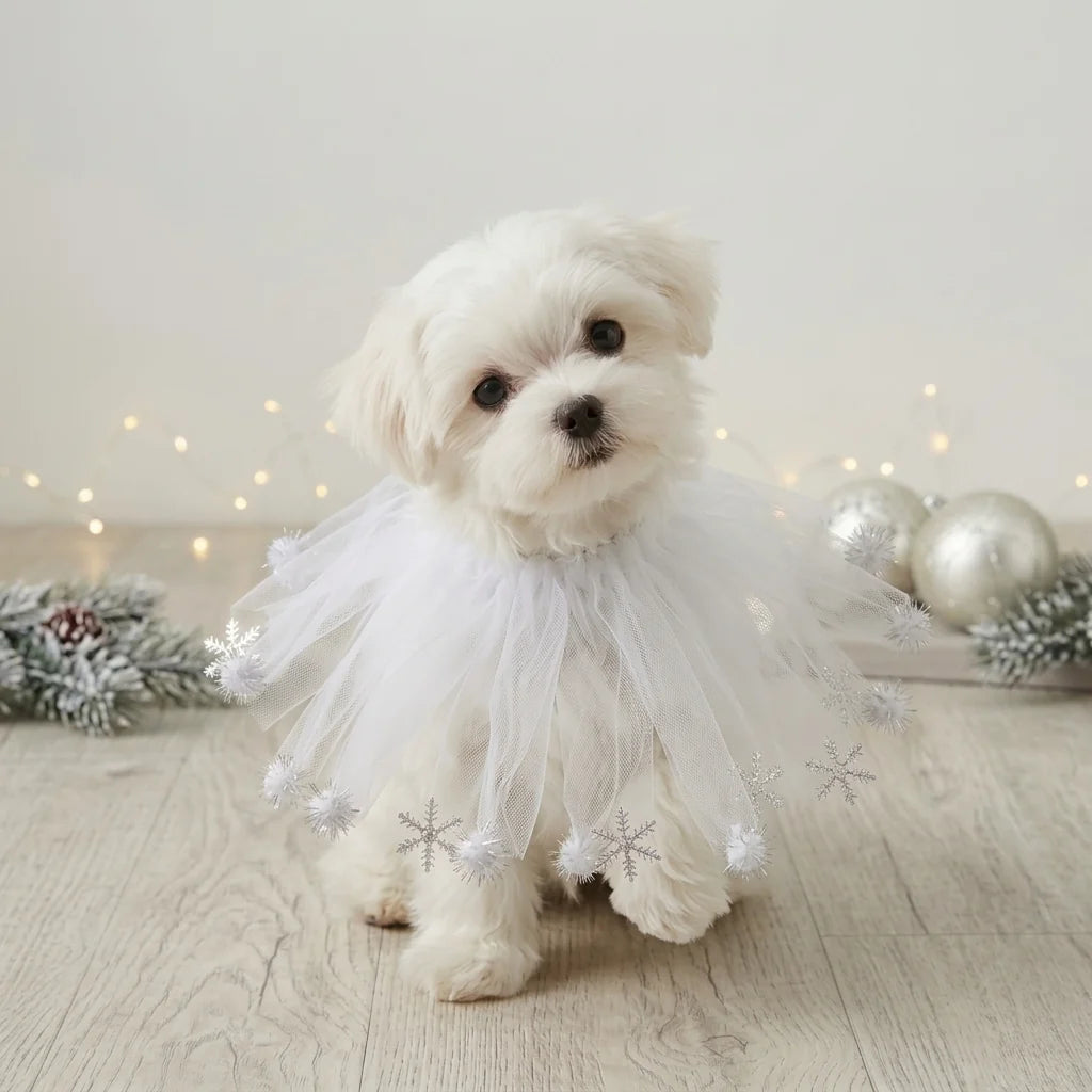 Tamecare White Snowflake Tulle Dog Collar