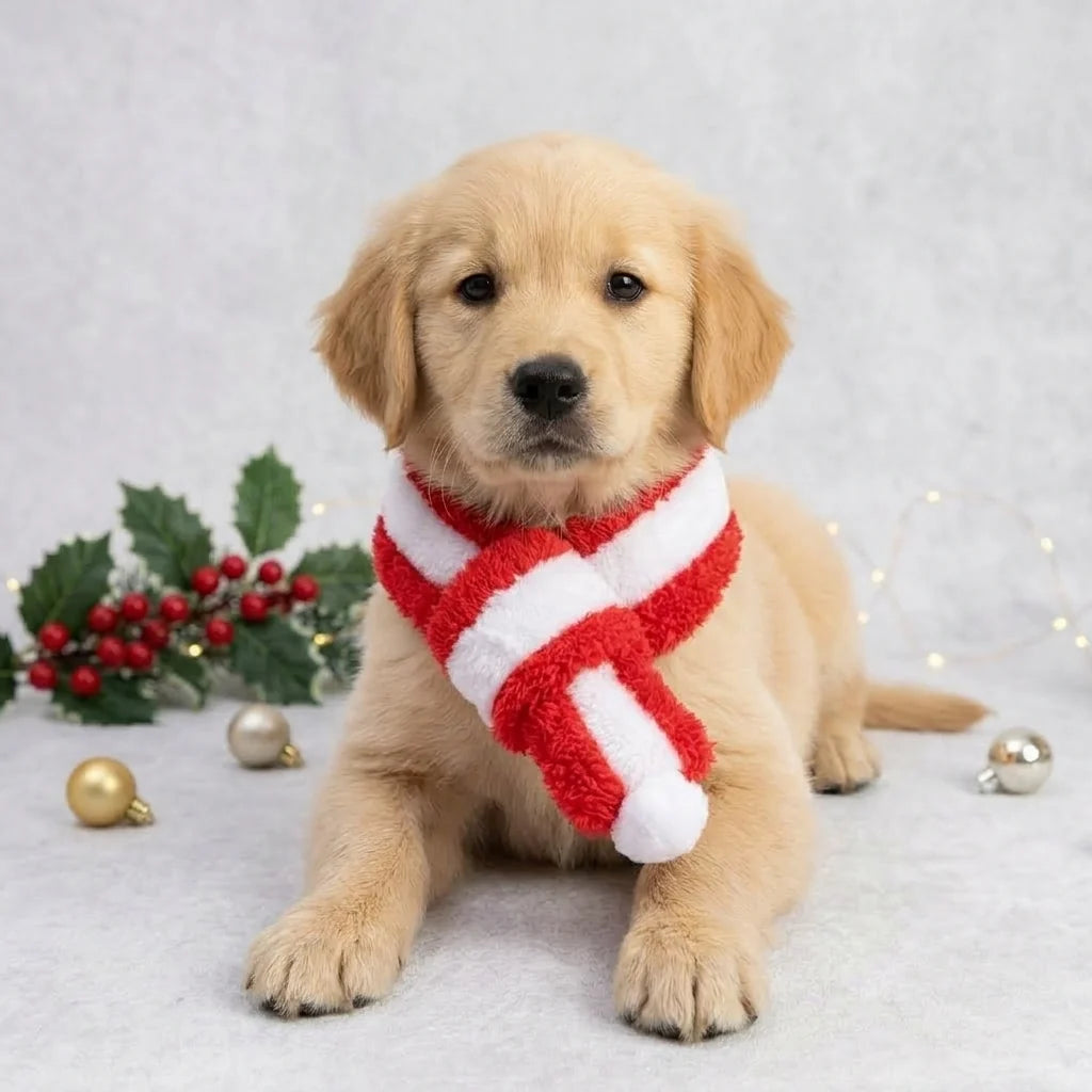 Tamecare Red and White Plush Christmas Dog Scarf
