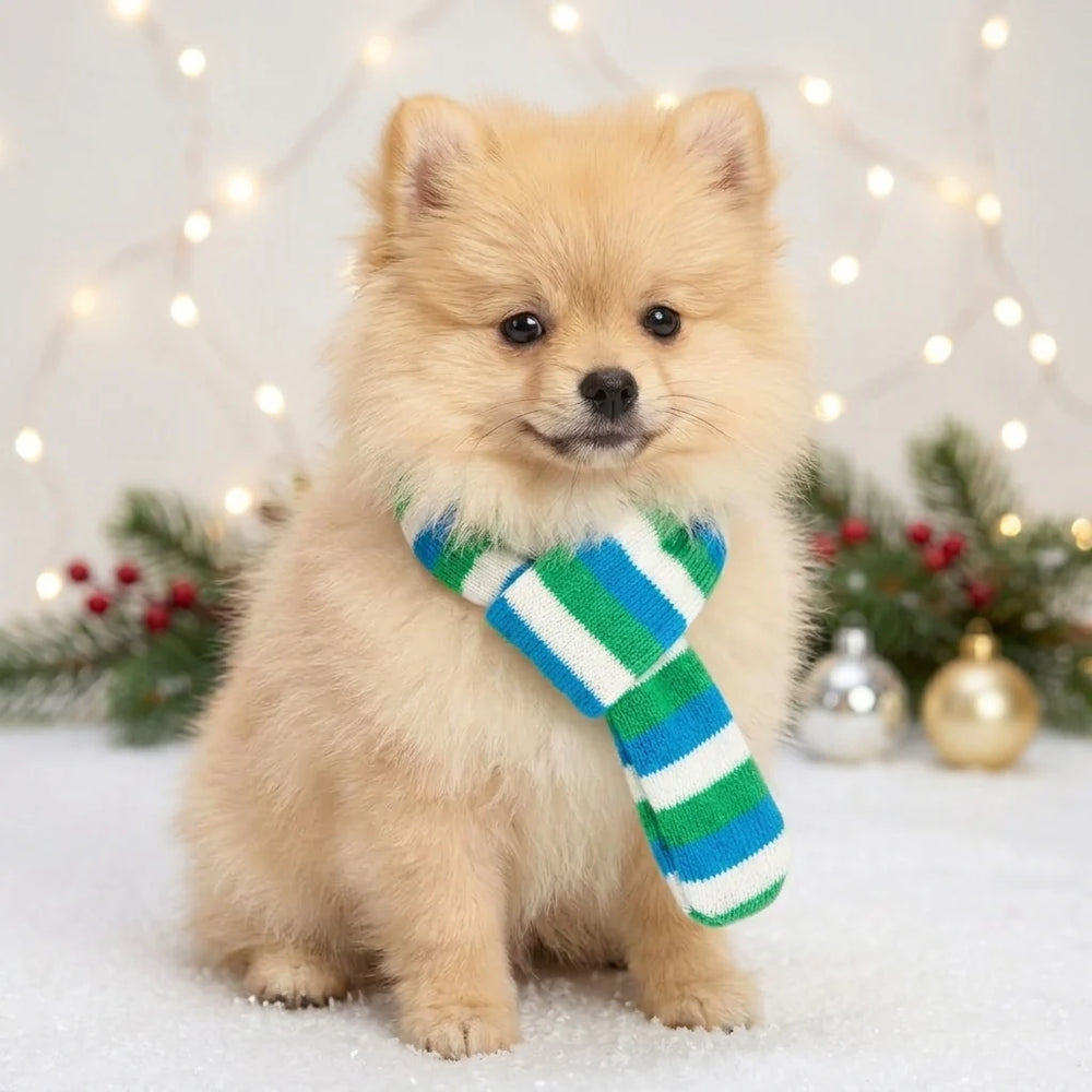 Tamecare Blue Green and White Plush Christmas Dog Scarf