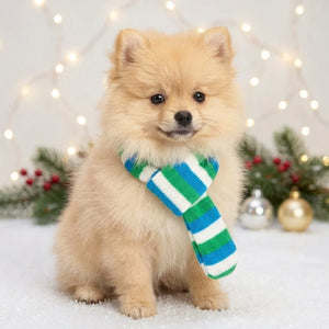 Tamecare Blue Green and White Plush Christmas Dog Scarf