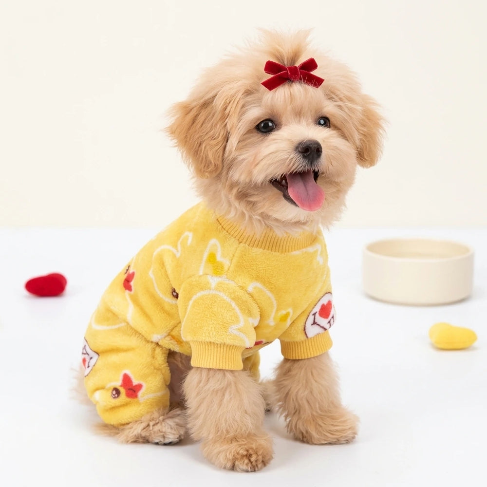Tamecare Yellow Duck Print Fleece Dog Jumpsuit