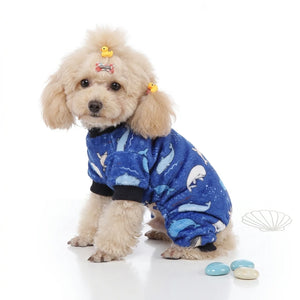 Tamecare Blue Whale Print Fleece Dog Onesie