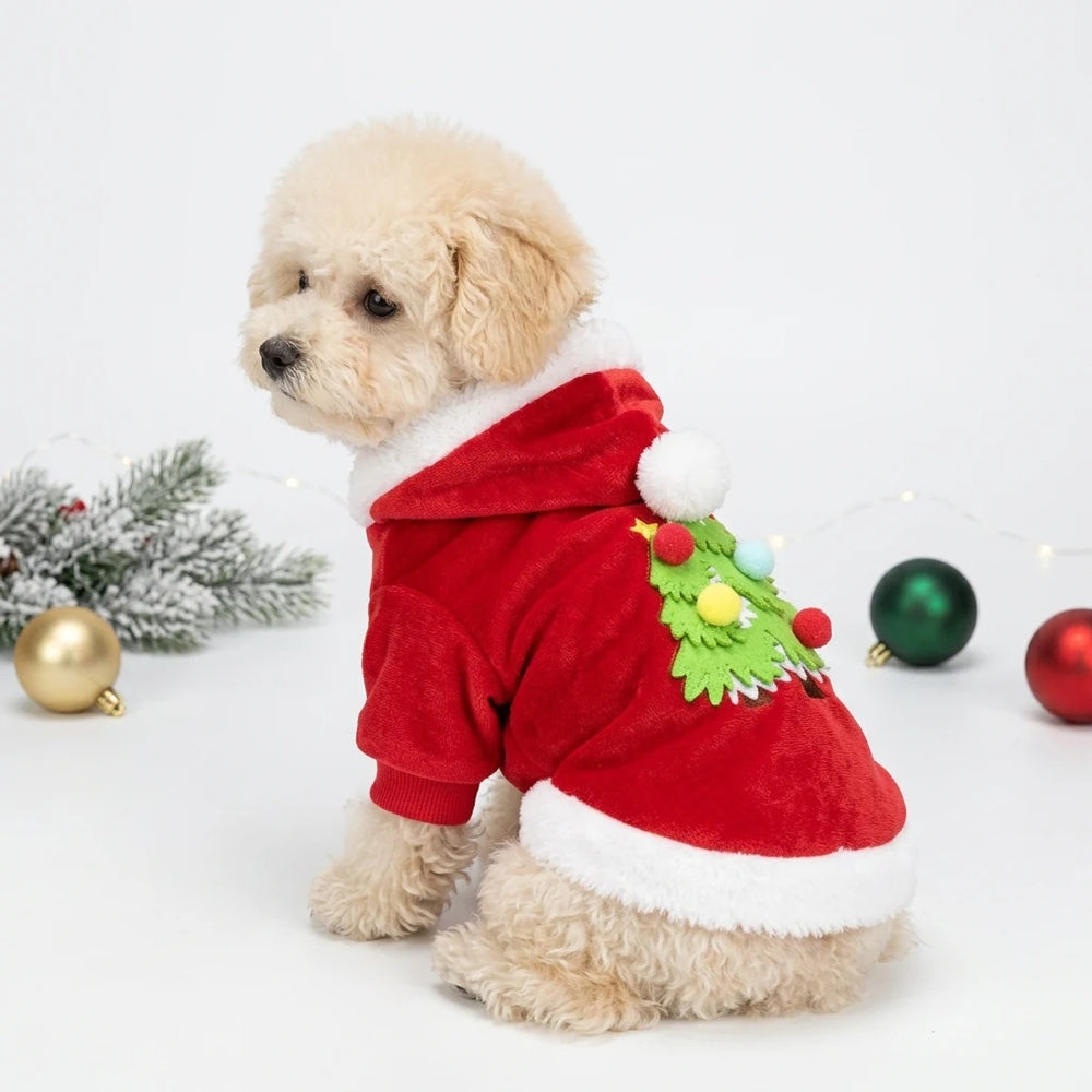 Tamecare Red Christmas Tree Dog Hoodie