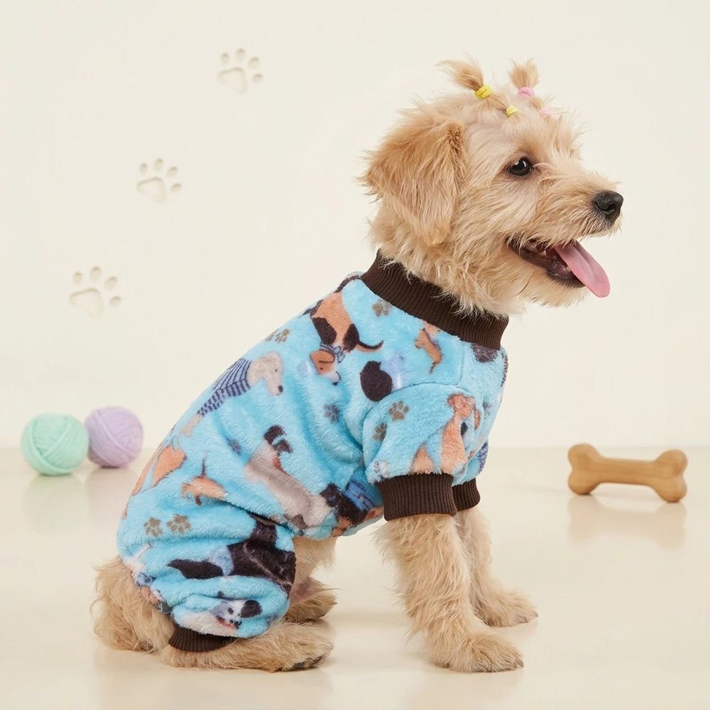 Tamecare Lake Blue Dog Print Fleece Dog Onesie
