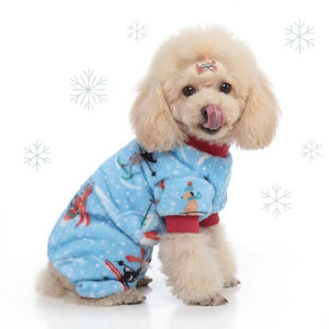 Tamecare Sky Blue Ski Scene Plush Dog Jumpsuit