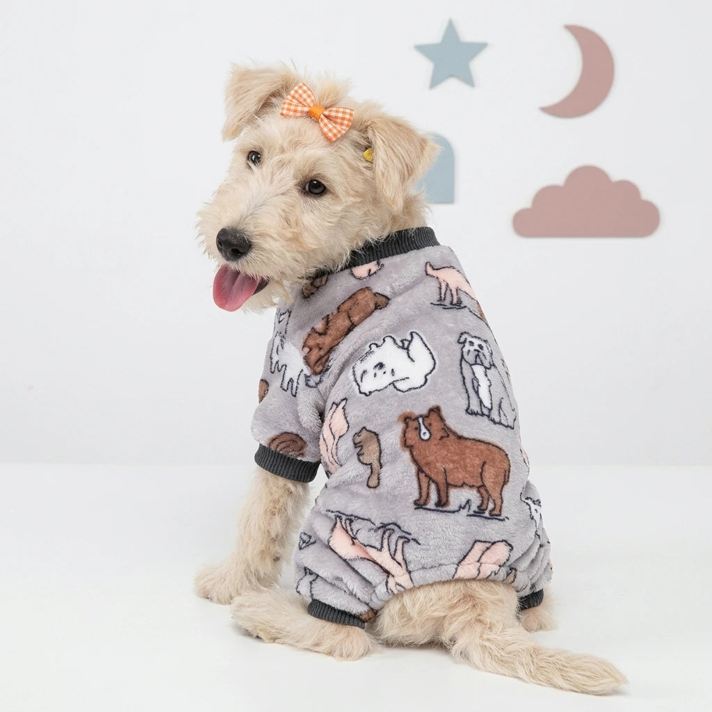 Tamecare Grey Animal Print Plush Dog Onesie