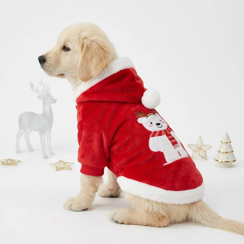 Tamecare Red Christmas Bear Dog Hoodie