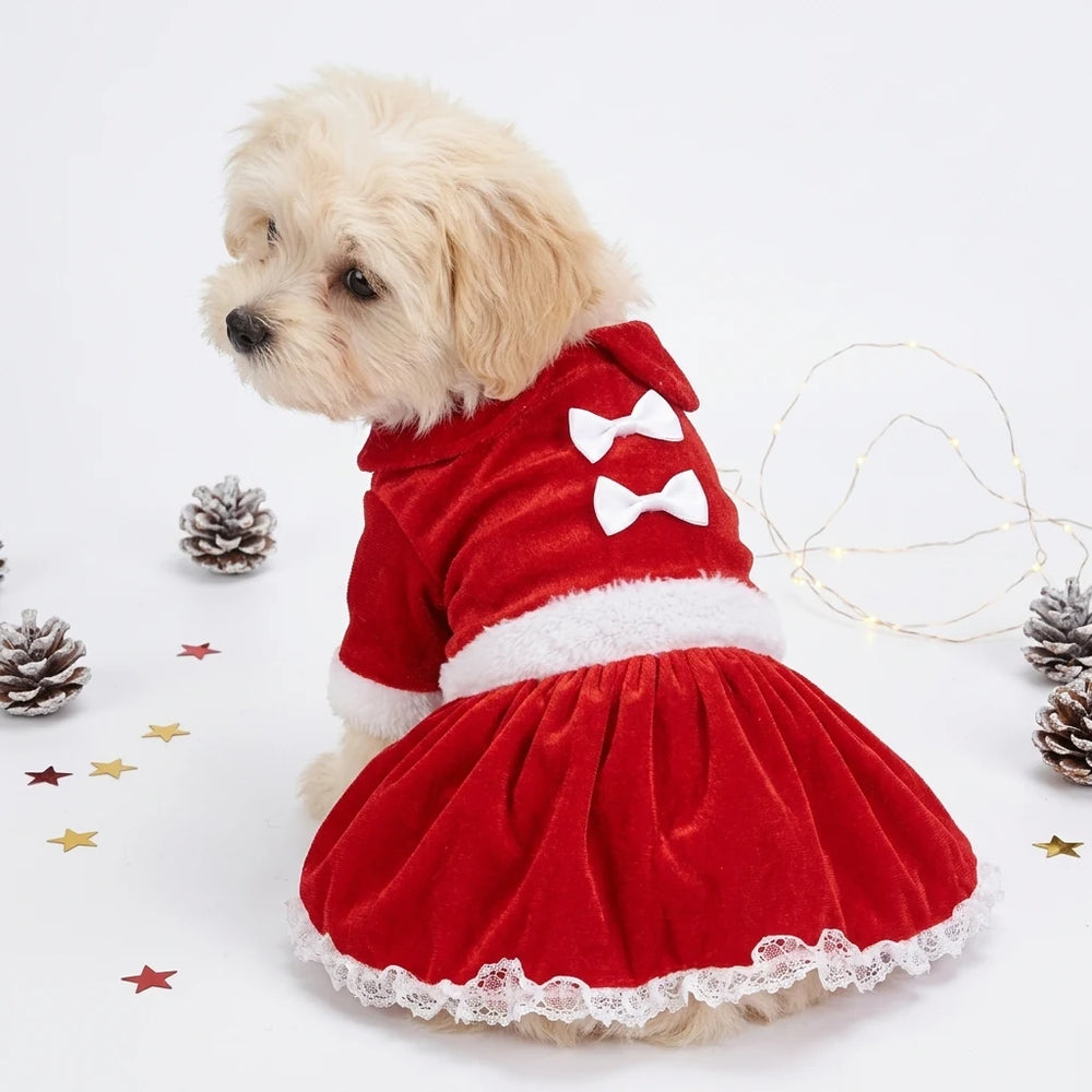Tamecare Red Christmas Butterfly Skirt Dog Dress