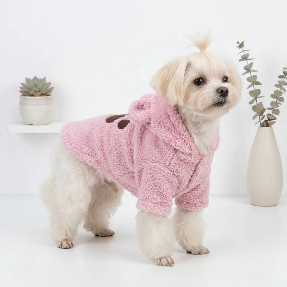 Tamecare Pink Teddy Bear Sherpa Dog Hoodie