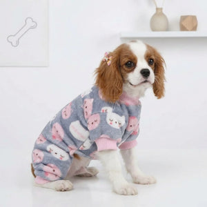 Tamecare Grey Cat Print Plush Dog Onesie