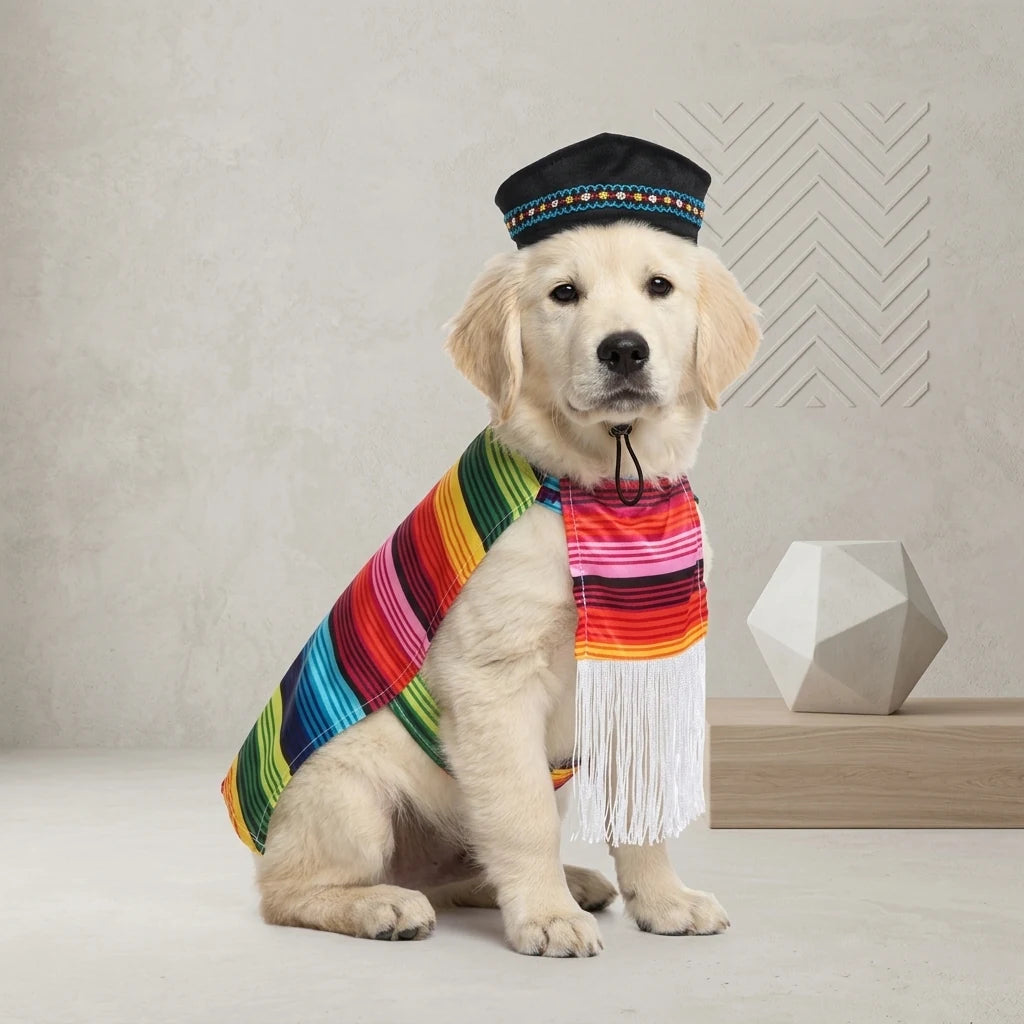 Tamecare Multicolor Mexican Poncho Dog Costume Set