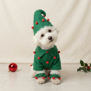 Tamecare Green Felt Elf Dog Costume with Hat and Ankle Cuffs