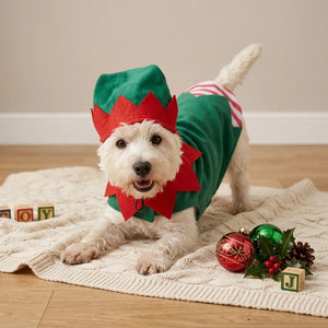 Tamecare Green and Red Christmas Elf Dog Outfit and Hat Set