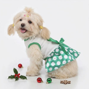 Tamecare Green Polka Dot Christmas Tree Dog Dress