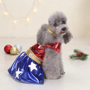 Tamecare Red and Blue Star Dog Costume Dress and Headband