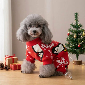 Tamecare Red Penguin and Snowflake Christmas Dog Pajamas