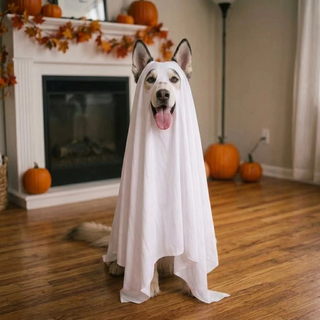 Tamecare Ghost Dog Costume with Glow Eyes, Halloween Pet Outfit
