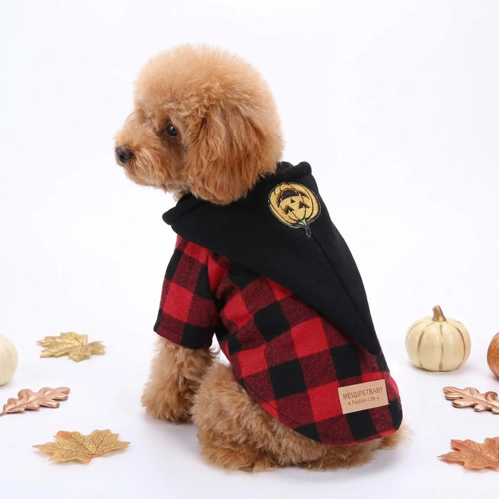 Tamecare Red and Black Plaid Hooded Dog Shirt
