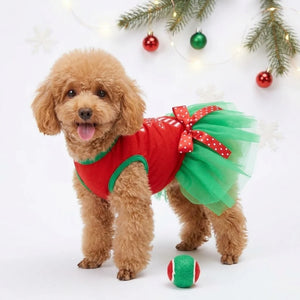 Tamecare Red and Green Christmas Gift Skirt Dog Dress