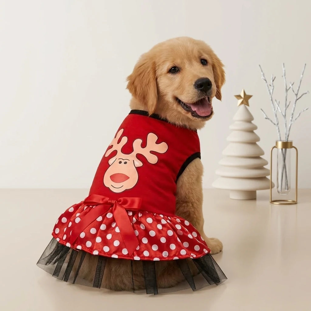 Tamecare Red Reindeer Applique Puppy Dress