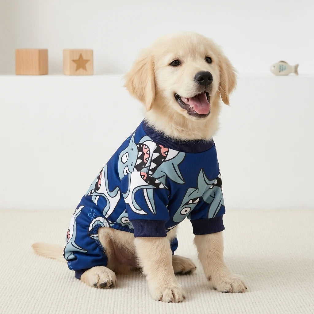 Tamecare Blue Shark Print Dog Pajamas