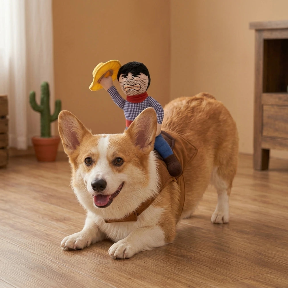 Tamecare Dog Cowboy Costume with Plush Saddle, Halloween Pet Outfit