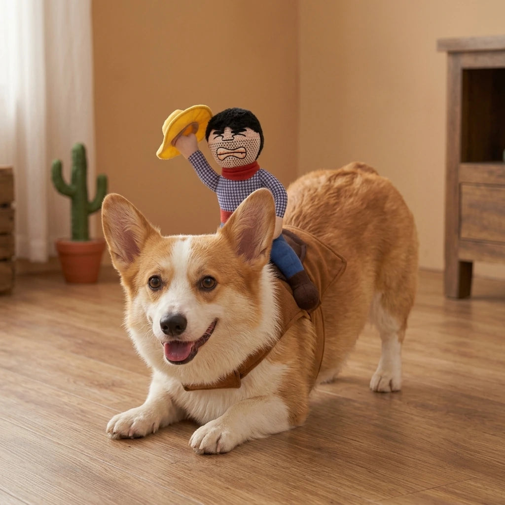 Tamecare Dog Cowboy Costume with Plush Saddle, Halloween Pet Outfit