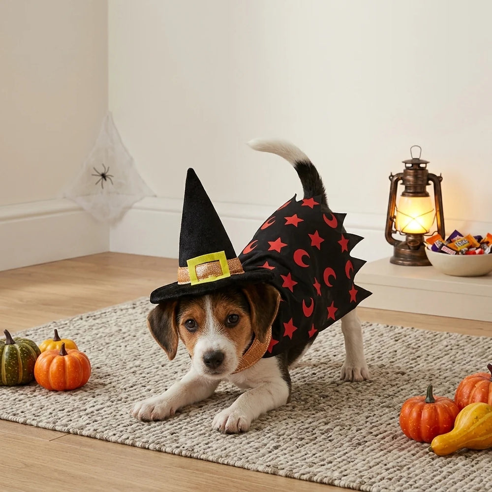 Tamecare Black Witch Hat and Cape Halloween Dog Costume
