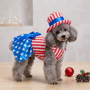 Tamecare Patriotic Stars and Stripes Puppy Dress and Hat Set