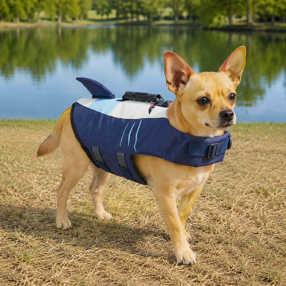 Tamecare Shark Dog Life Jacket Reflective Buoyant Pet Swimming Vest