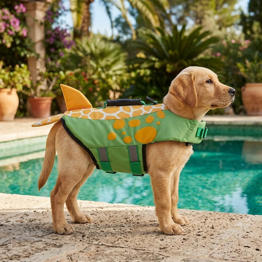 Tamecare Dinosaur Dog Life Jacket | Reflective Buoyant Pet Swimming Vest
