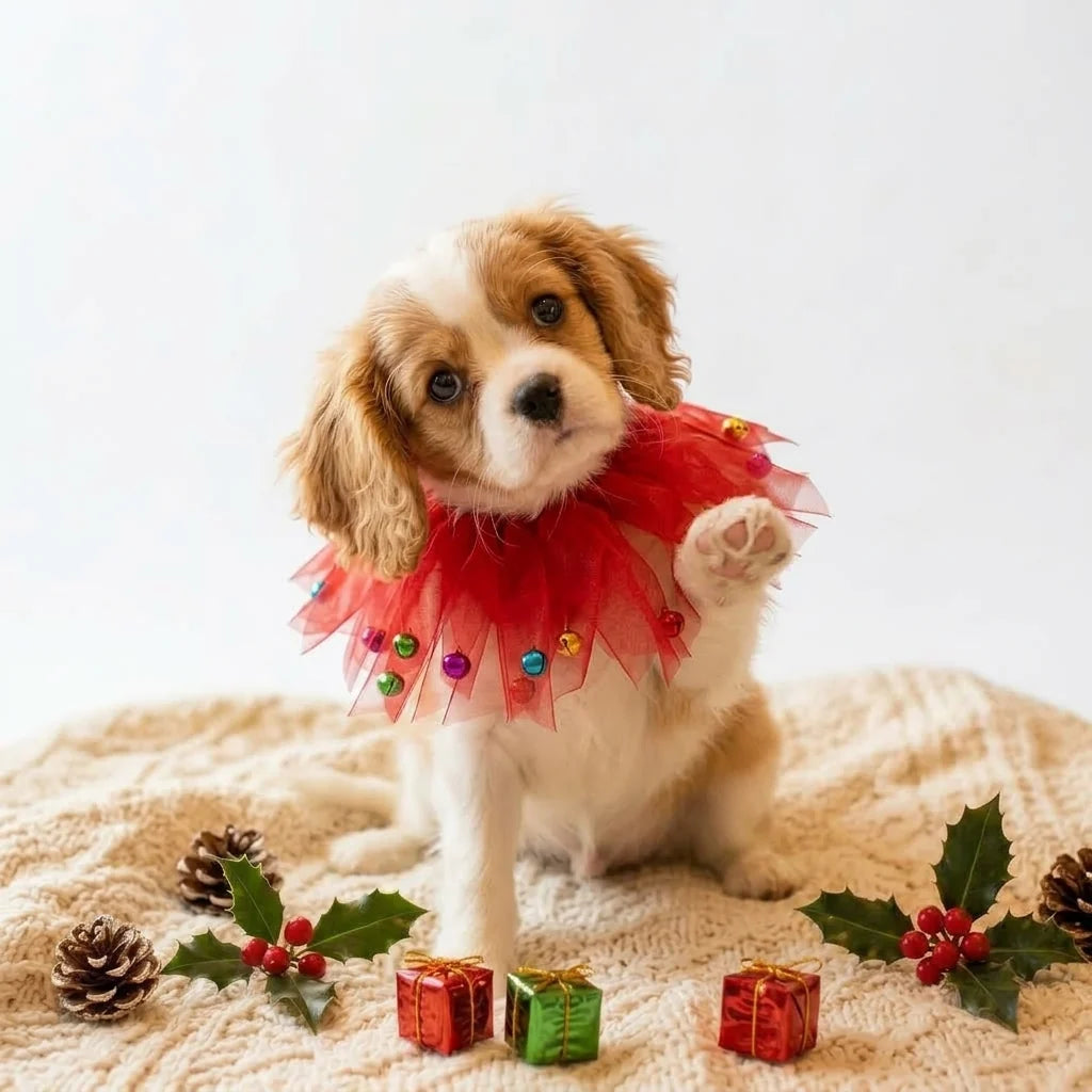 Tamecare Red Christmas Tulle Dog Collar