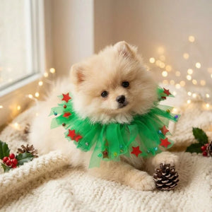 Tamecare Green Christmas Star Tulle Dog Collar