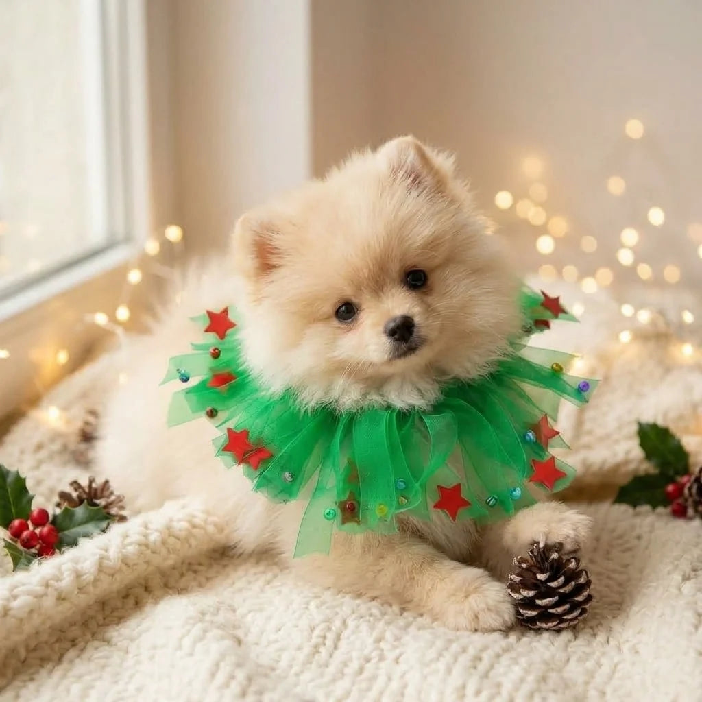 Tamecare Green Christmas Star Tulle Dog Collar