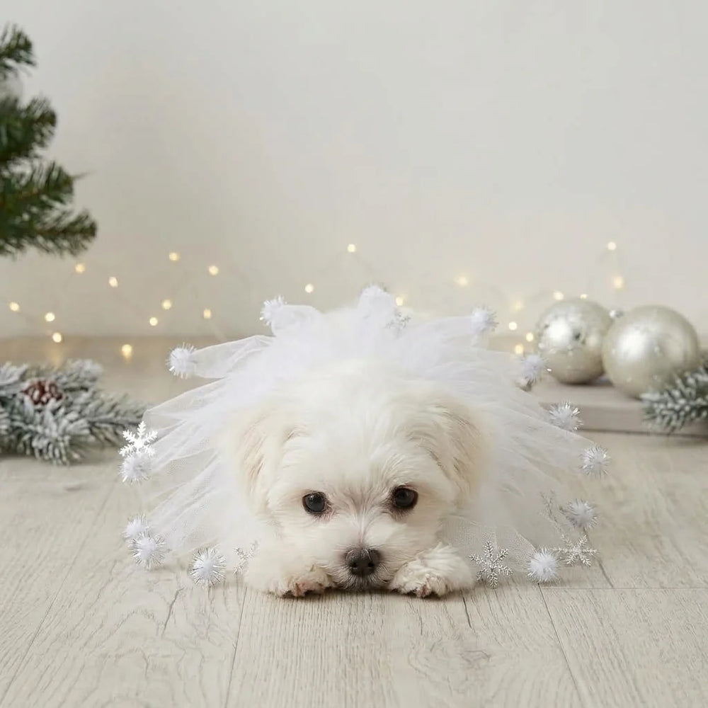 Tamecare White Snowflake Tulle Dog Collar