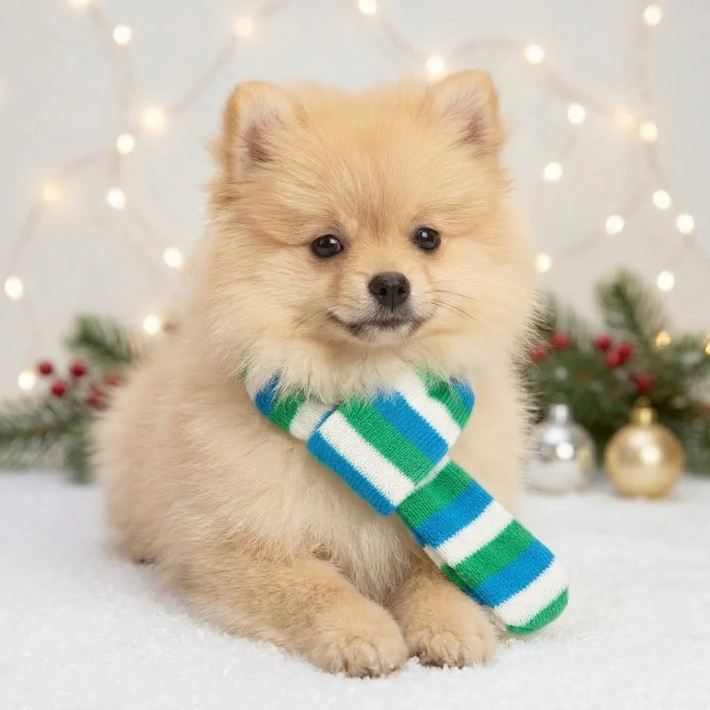 Tamecare Blue Green and White Plush Christmas Dog Scarf