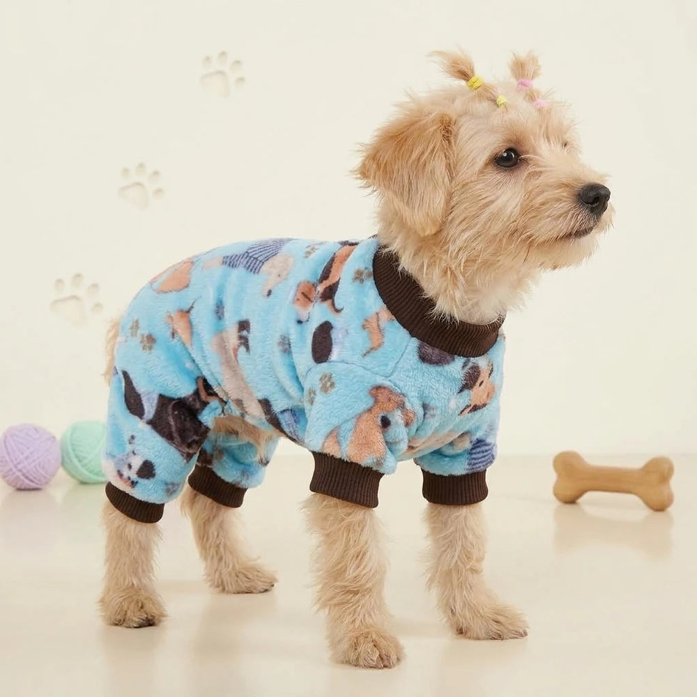 Tamecare Lake Blue Dog Print Fleece Dog Onesie