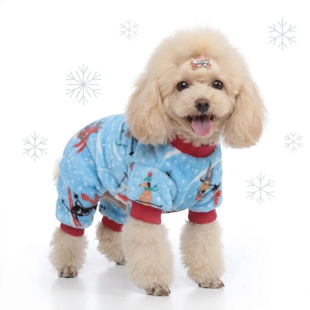 Tamecare Sky Blue Ski Scene Plush Dog Jumpsuit