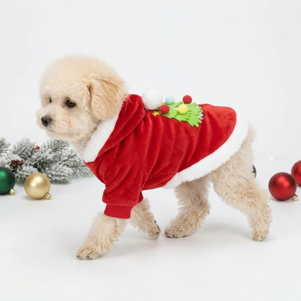 Tamecare Red Christmas Tree Dog Hoodie
