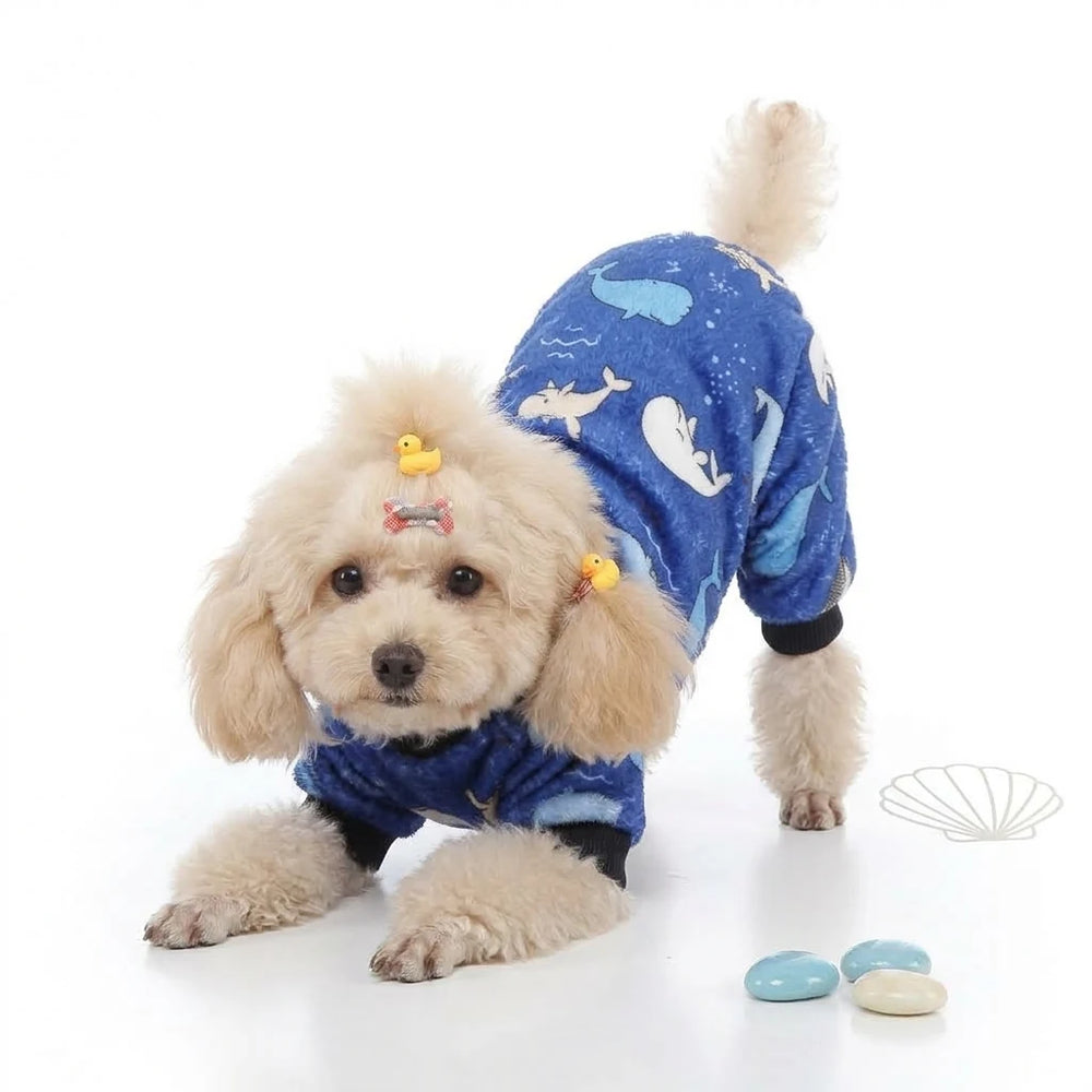 Tamecare Blue Whale Print Fleece Dog Onesie