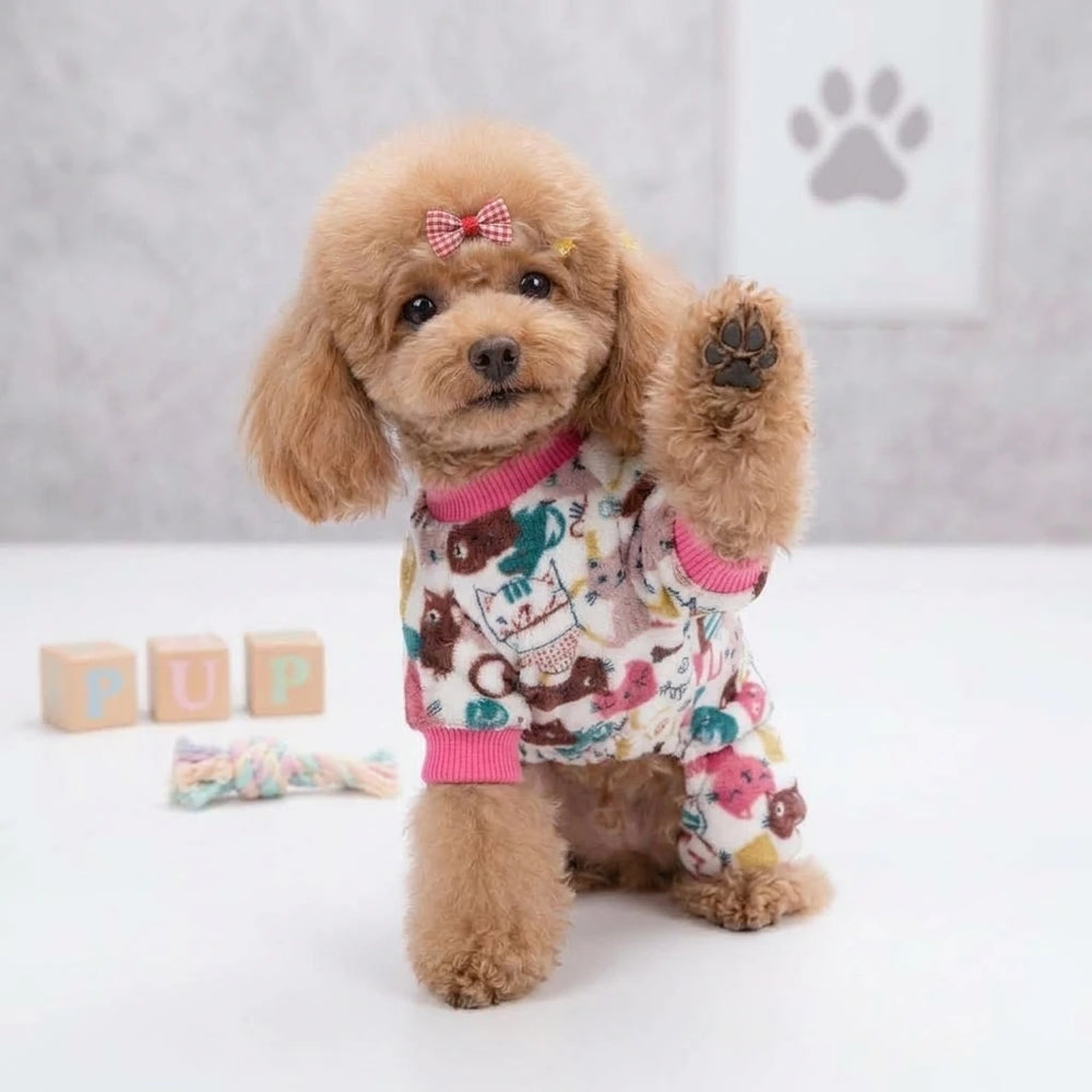 Tamecare Assorted Cat Print Velvet Dog Onesie