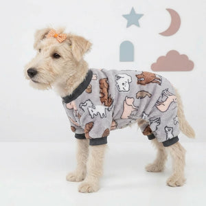 Tamecare Grey Animal Print Plush Dog Onesie