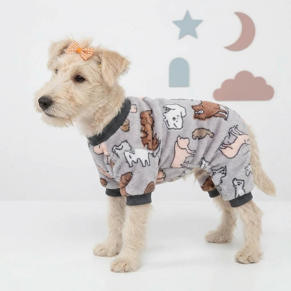 Tamecare Grey Animal Print Plush Dog Onesie