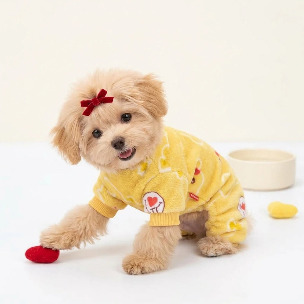 Tamecare Yellow Duck Print Fleece Dog Jumpsuit